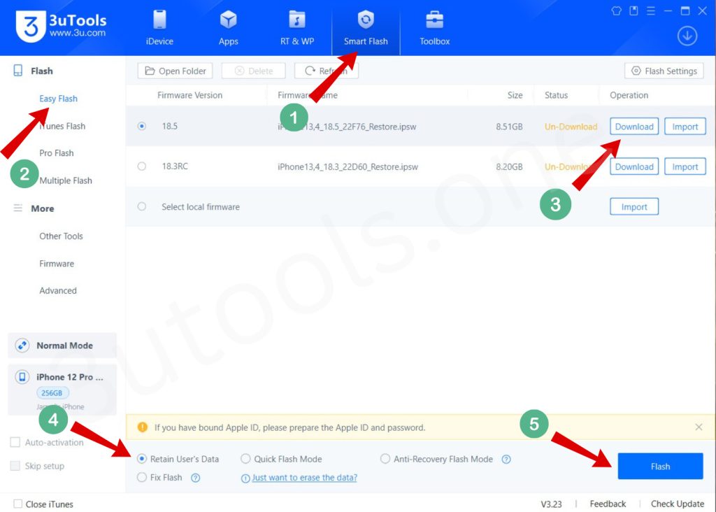 3utools flash iOS 18 and iOS 19