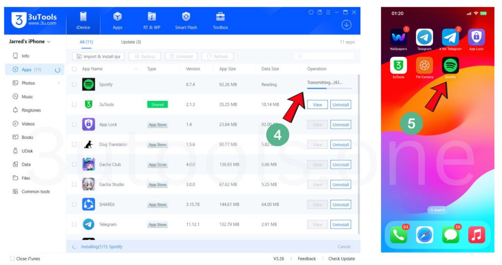 ipa file install to iphone via 3utools