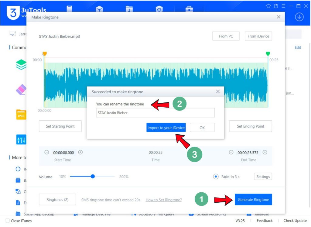 rename and generate ringtone with 3utools