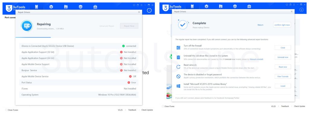 repairing iPhone device via 3utools to fix Can't Connect Windows or Mac Device with 3uTools