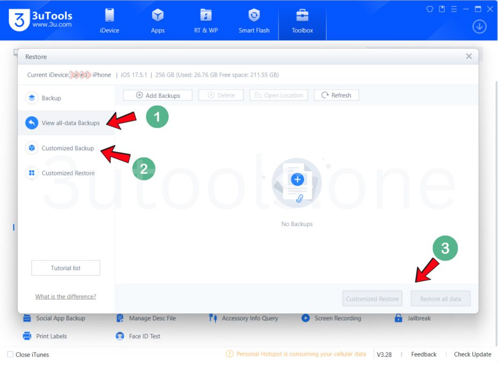 3utools backup options