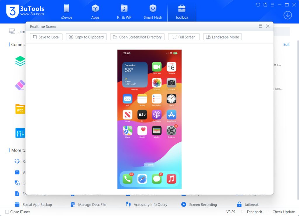 realtime screen options