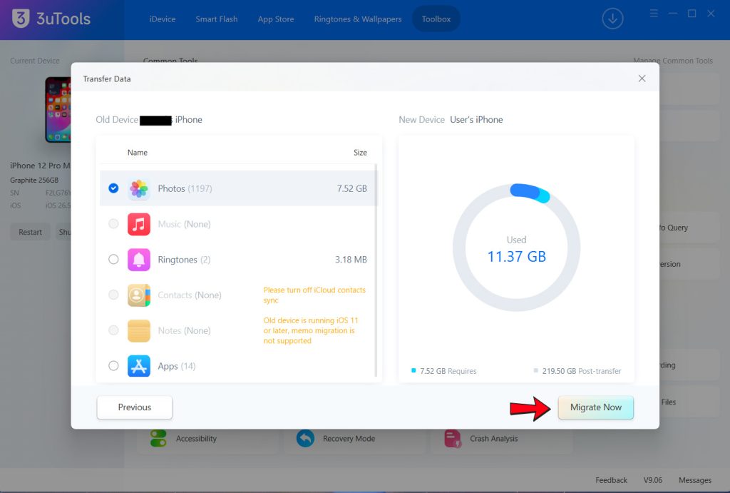 migrate data to the new phone